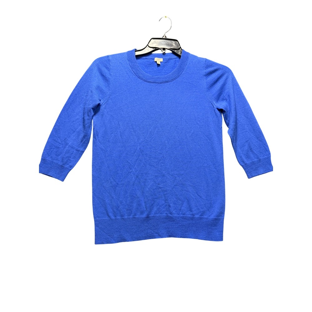J.Crew Tippi Sweater Women S Blue Merino Wool 3/4 Sleeve Crewneck 93577
